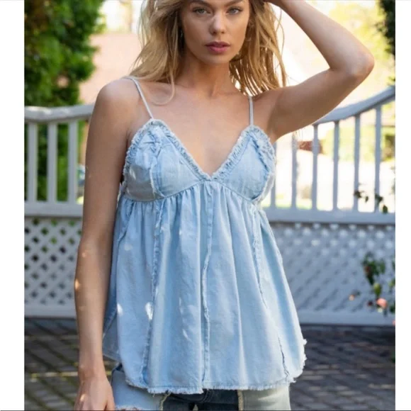 POL Deep V Denim Tank Top - Picture 3 of 10